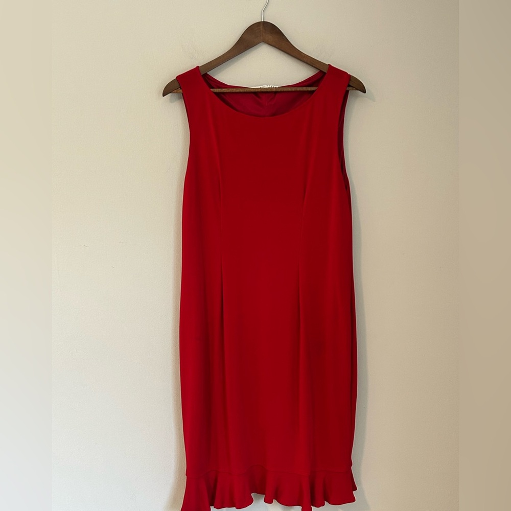 Six Fourteen Red Sleeveless Shift Dress with Ruffle Hem | Size XL